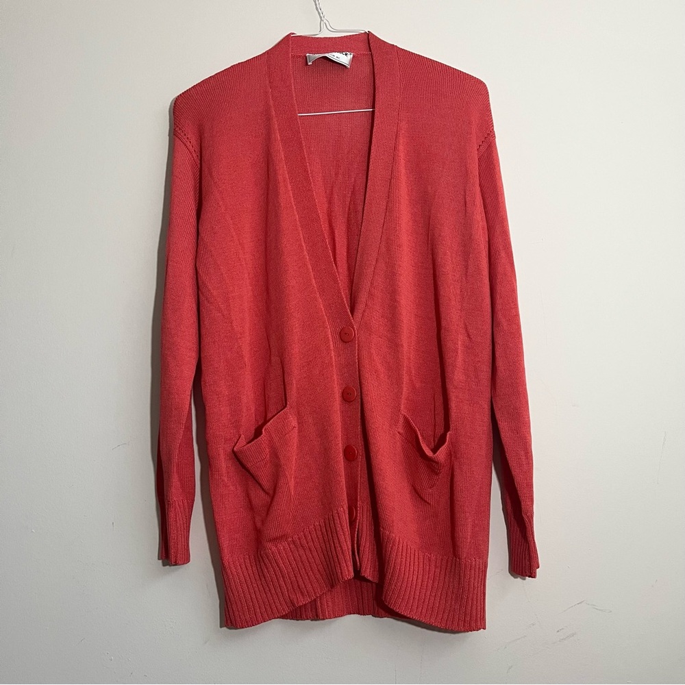 Vintage John Patrick for Geoda Design Coral Open Knit Cardigan Button Front M/L